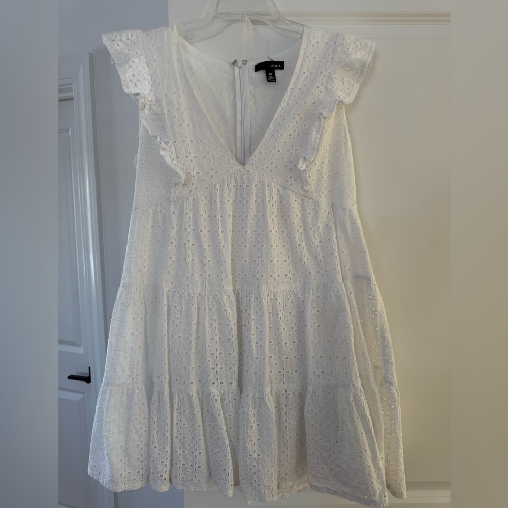 Aqua White Eyelet Midi Dress